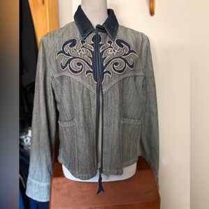 Double D Ranch Denim Embroidered Zip Jacket